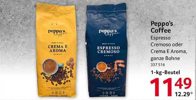 Peppo's Coffee - Espresso Cremoso oder Crema E Aroma, ganze Bohne, 1-kg-Beutel