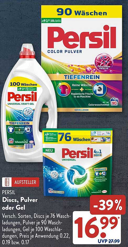Persil Waschmittel: Discs, Pulver oder Gel – 39% Rabatt!