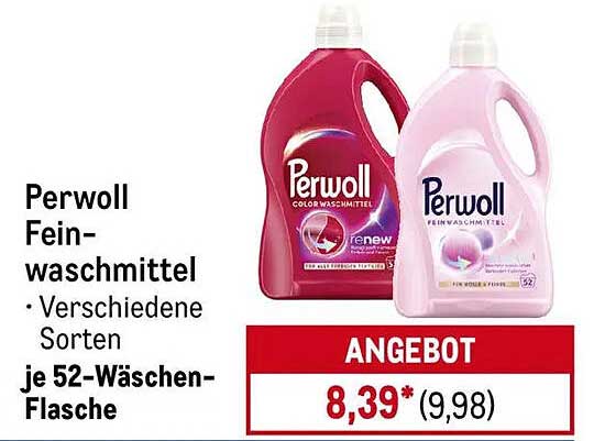 Perwoll Feinwaschmittel – verschiedene Sorten je 52-Waschen-Flasche