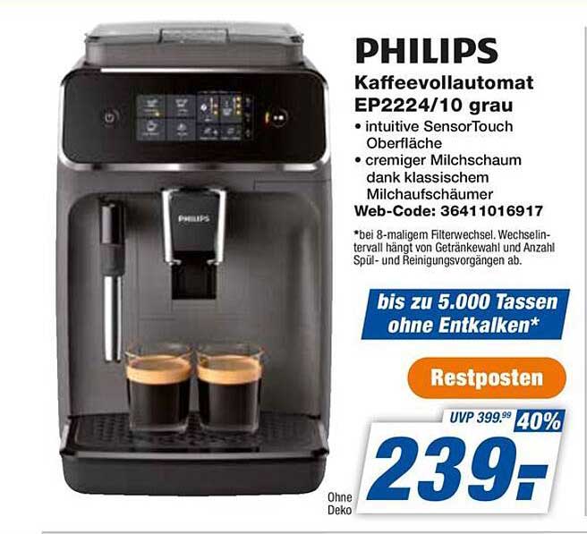 PHILIPS Kaffeevollautomat EP2224/10 grau