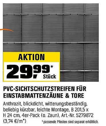 PVC-Sichtschutzstreifen für Einstabmattenzäune & Tore