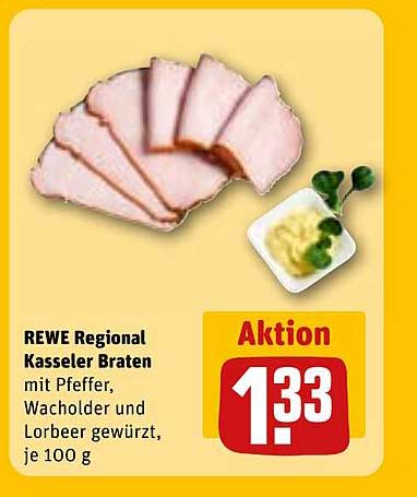 REWE Regional Kasseler Braten mit Pfeffer, Wacholder und Lorbeer gewürzt, je 100 g