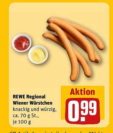 REWE Regional Wiener Würstchen knackig und würzig, ca. 70 g St., je 100 g