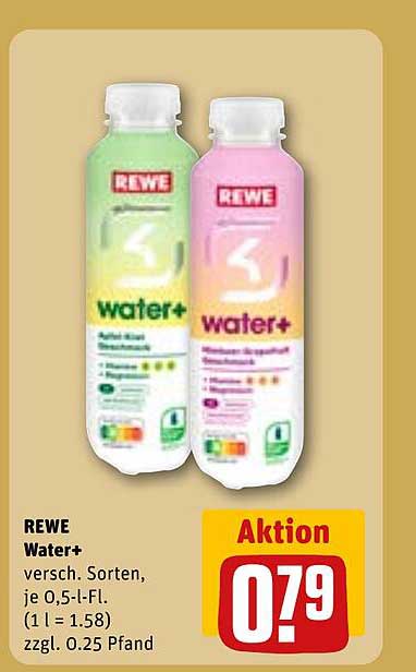 REWE Water+ - verschiedene Sorten, je 0,5-L-Flasche