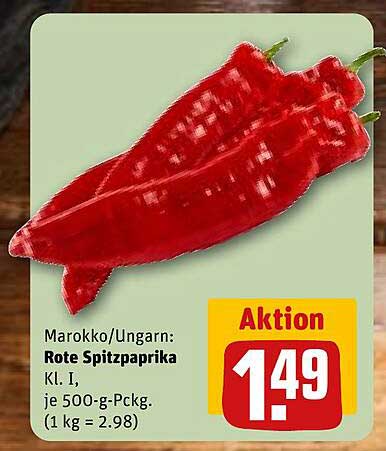 Rote Spitzpaprika Kl. I, je 500-g-Pckg.