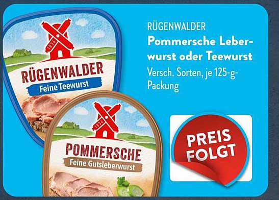 Rügenwalder Pommersche Leberwurst oder Teewurst, 125-g-Packung