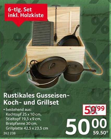 Rustikales Gusseisen-Koch- und Grillset