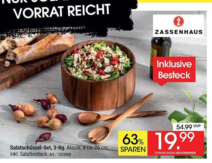 Salatschüssel-Set, 3-tlg., Zassenhaus, Ø ca. 25 cm, inkl. Salatzubehör