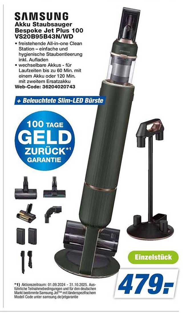 Samsung Akku Staubsauger Bespoke Jet Plus 100 VS20B95B843N/WD