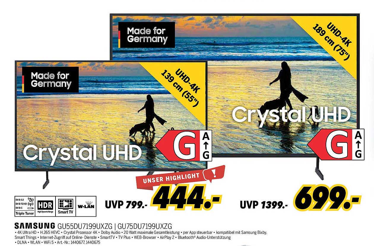 Samsung Crystal UHD 55'' (GU55DU7199UXZG) und 75'' (GU75DU7199UXZG)