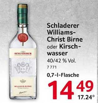 Schladerer Williams-Christ Birne oder Kirschwasser 0,7 l-Flasche