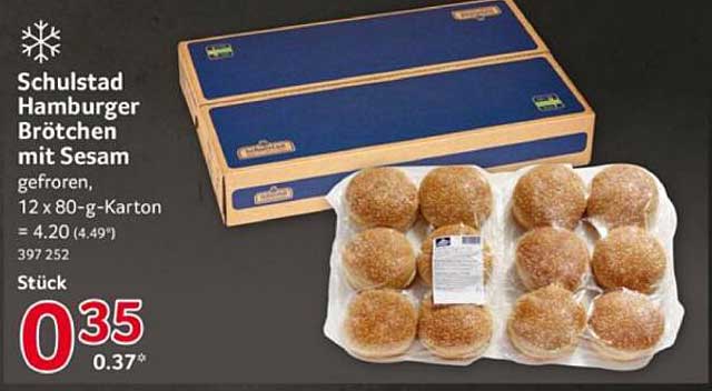 Schulstad Hamburger Brötchen mit Sesam (12 x 80 g)