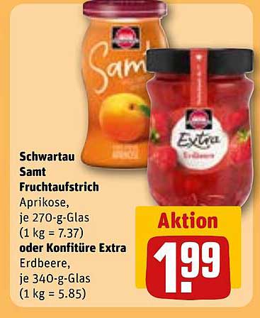 Schwartau Samt Fruchtaufstrich Aprikose oder Konfitüre Extra Erdbeere, je 270-g- bzw. 340-g-Glas