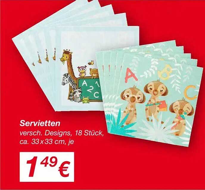 Servietten - verschiedene Designs, 18 Stück, ca. 33 x 33 cm, je