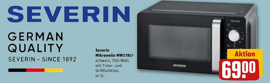 Severin Mikrowelle MW77813 schwarz, 700 Watt, mit Timer- und Grillfunktion, je St.