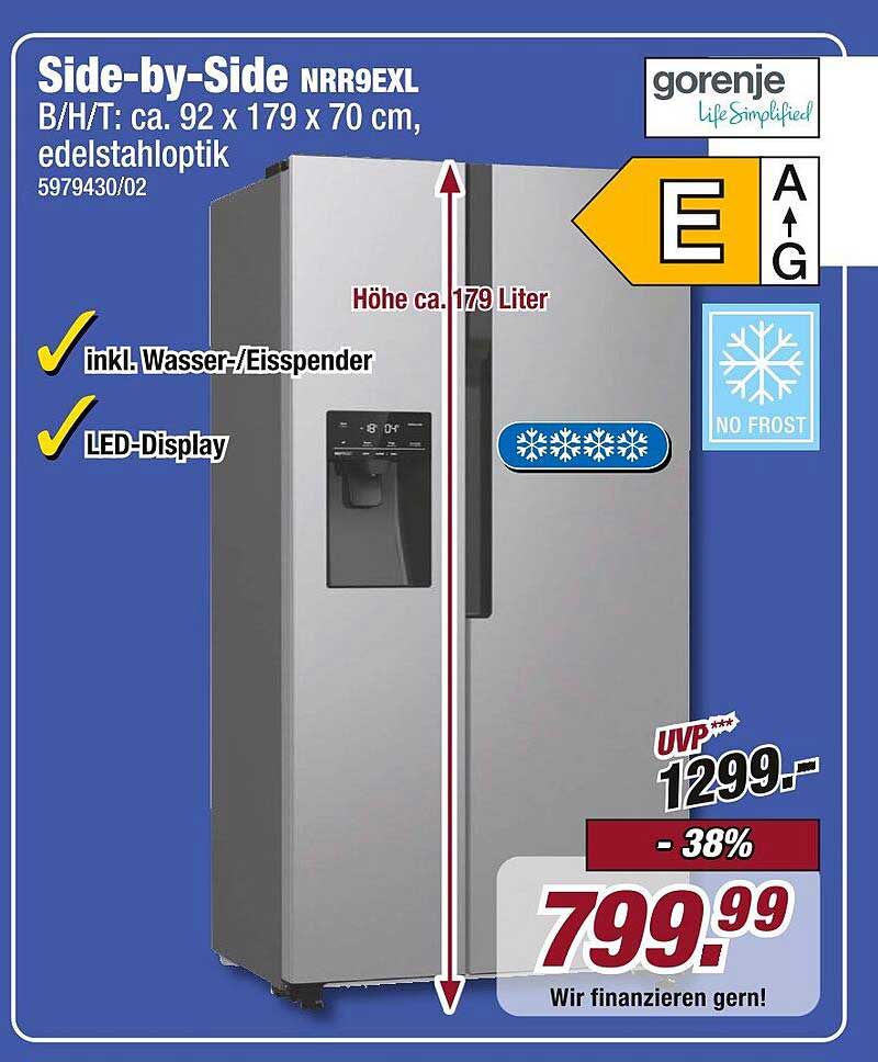 Side-by-Side Kühlschrank Gorenje NRR9EXL mit Wasser- und Eisspender