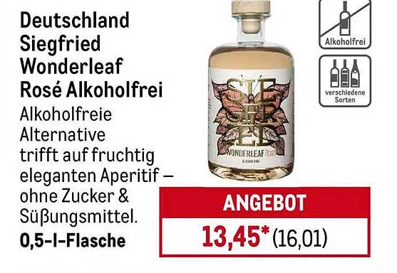 Siegfried Wonderleaf Rosé Alkoholfrei 0,5 l-Flasche