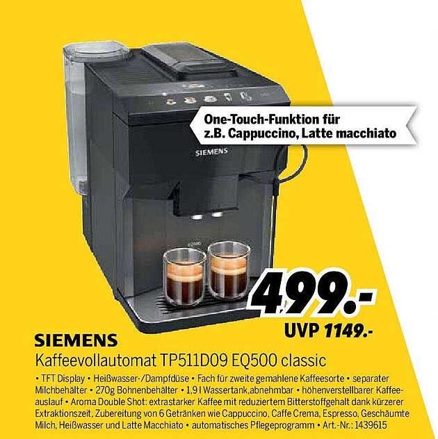 SIEMENS Kaffeevollautomat TP511D09 EQ500 classic