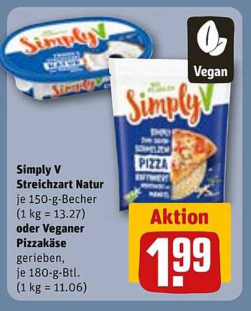 Simply V Streichzart Natur oder Vegan Pizzakäse