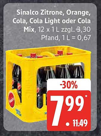 Sinalco Mix: Zitronen, Orange, Cola, Cola Light oder Cola – 12 x 1 L