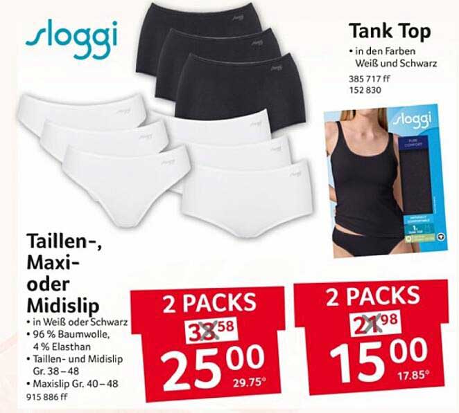 Sloggi Taillen-, Maxi- oder Midislipe – 2er Pack in Weiß oder Schwarz