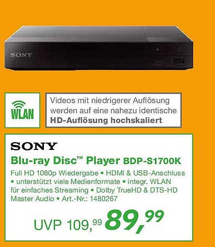 SONY Blu-ray Disc™ Player BDP-S1700K