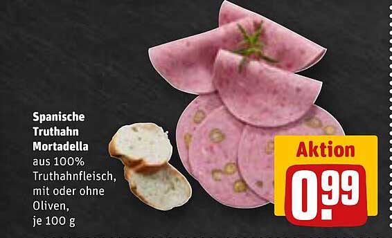 Spanische Truthahn Mortadella aus 100% Truthahnfleisch, mit oder ohne Oliven, je 100 g
