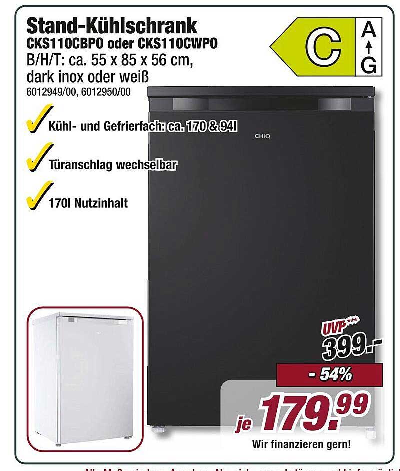 Stand-Kühlschrank CKS110CBP0 oder CKS110CWP0