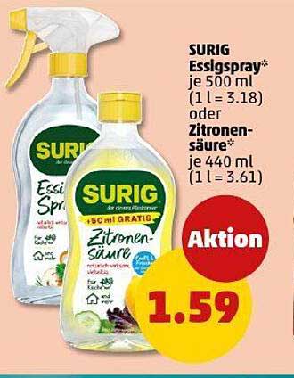 SURIG Essigspray 500 ml oder Zitronensäure 440 ml im Angebot