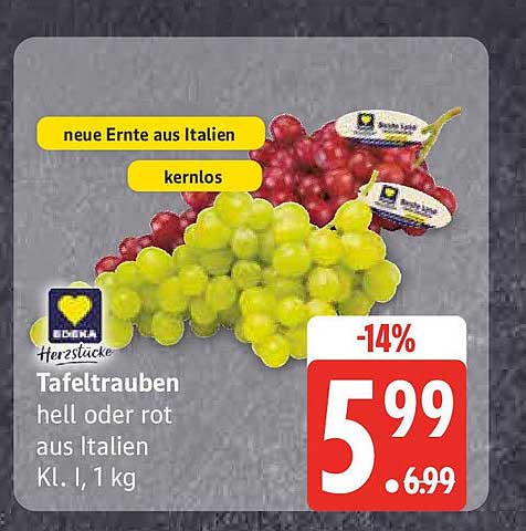 Tafeltrauben hell oder rot aus Italien, 1 kg
