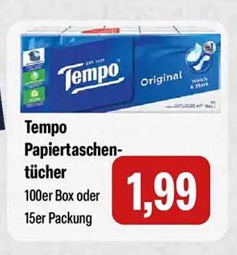 Tempo Papiertaschentücher 100er Box oder 15er Packung