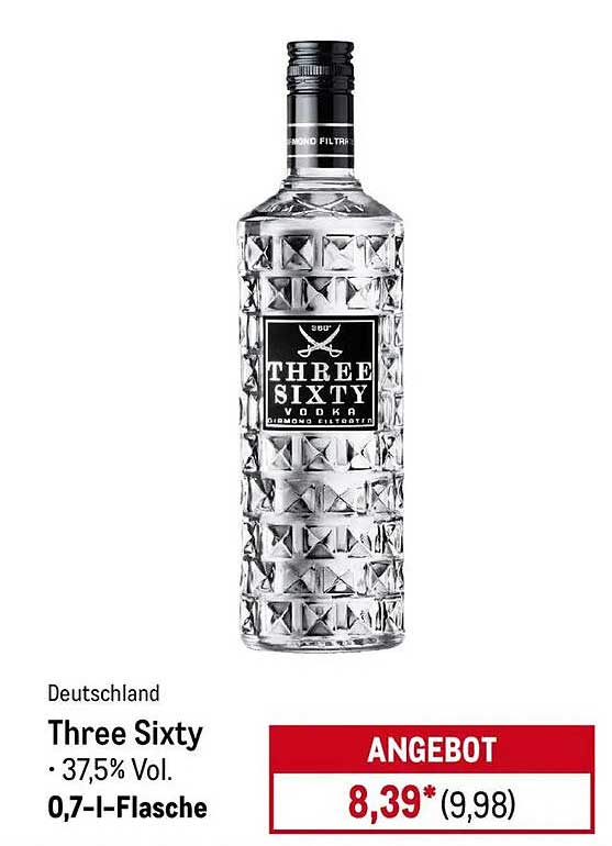 Three Sixty Vodka - 0,7 l Flasche, 37,5 % Vol.
