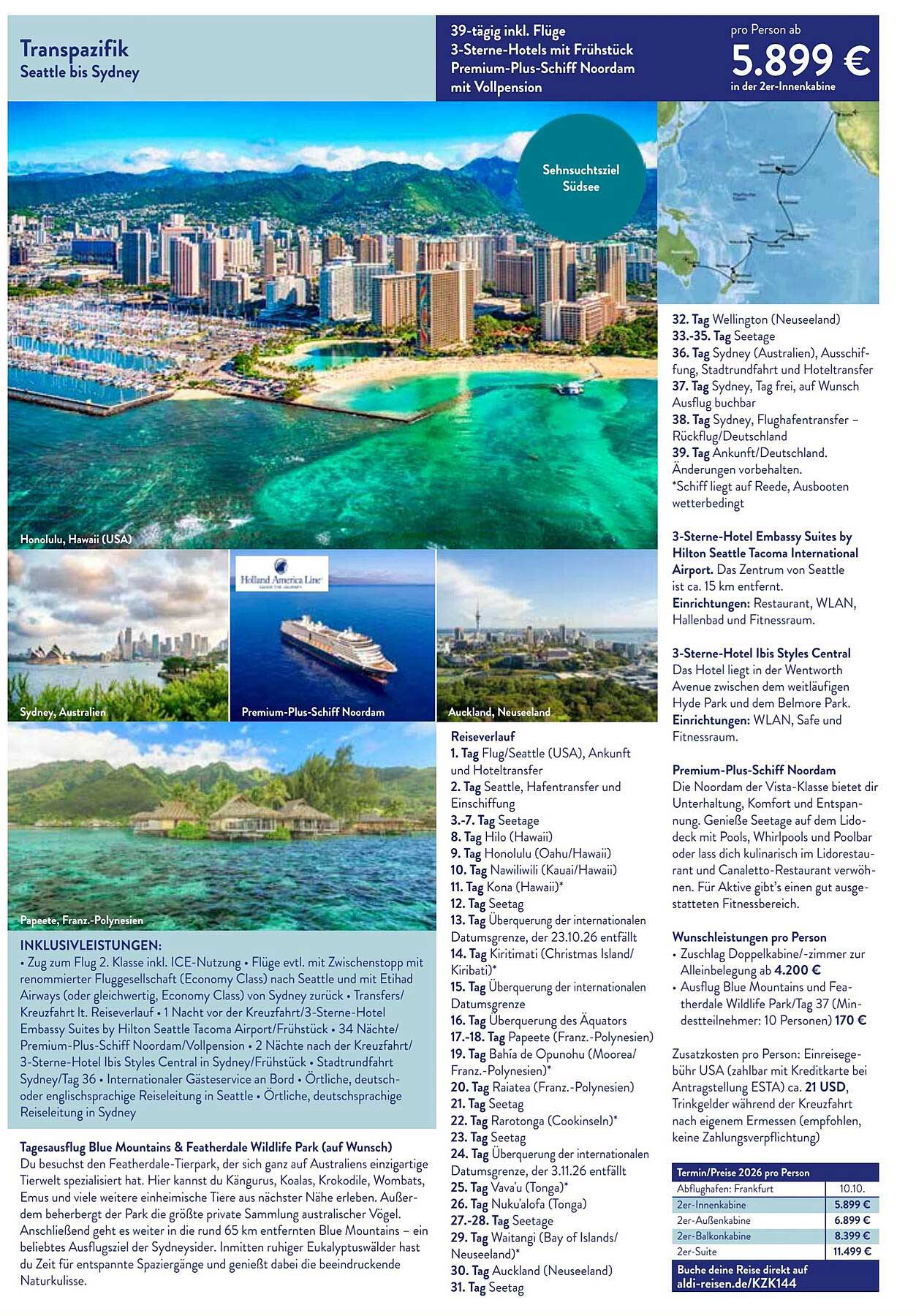 Transpazifik Seattle bis Sydney - 39-tägige Reise
