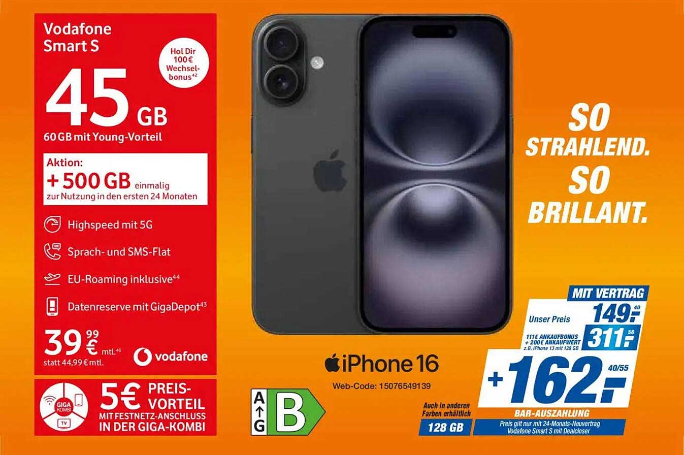 Vodafone Smart S mit iPhone 16 – Jetzt zugreifen!