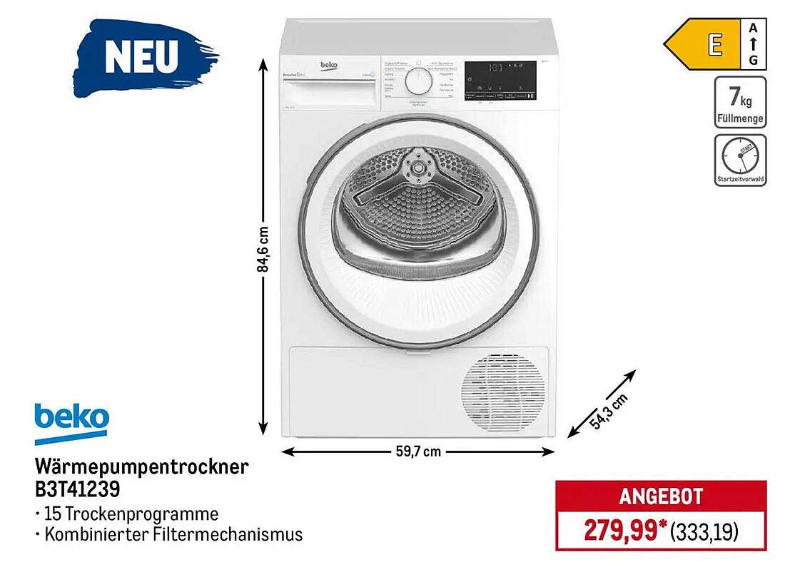 Wärmepumpentrockner B3T41239 von Beko