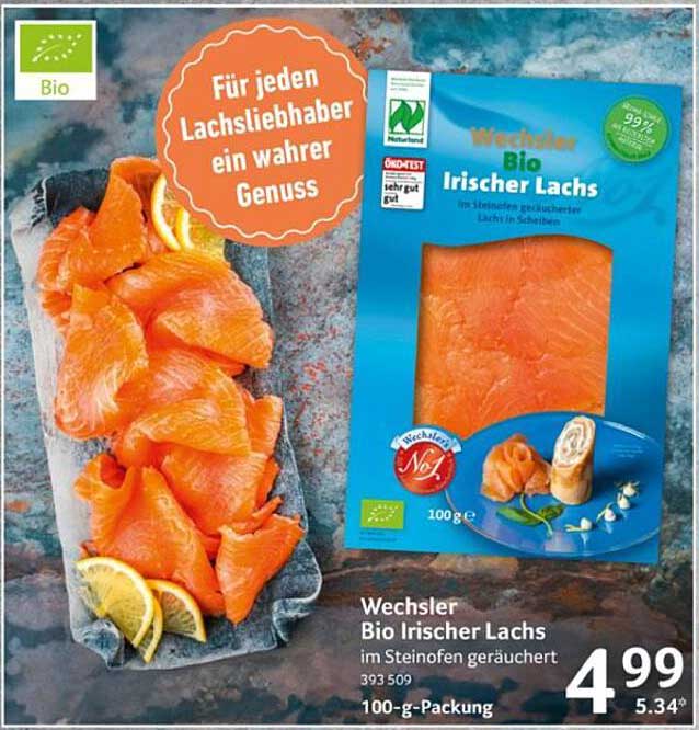 Wechsler Bio Irischer Lachs im Steinofen geräuchert 100g-Packung