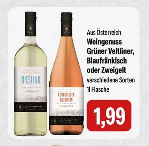 Weingenuss Grüner Veltliner, Blaufränkisch oder Zweigelt – verschiedene Sorten 1l Flasche