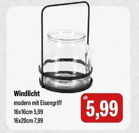 Windlicht modern mit Eisengriff