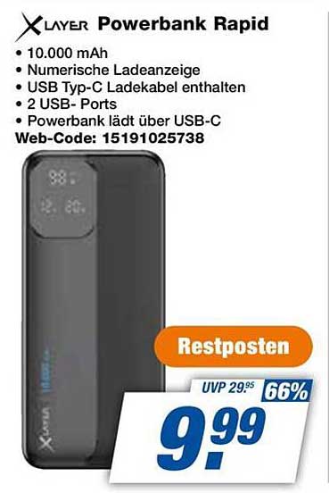 XLayer Powerbank Rapid 10.000 mAh mit USB-C Ladefunktion