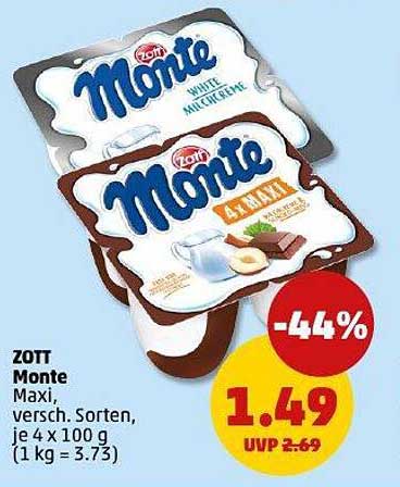 ZOTT Monte Maxi – diverse Sorten, 4 x 100 g