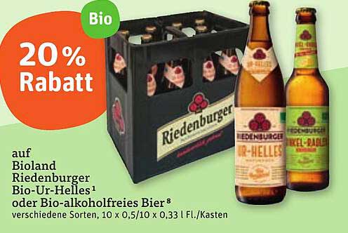 20% Rabatt auf Bioland Riedenburger Bier und Bio-alkoholfreies Bier