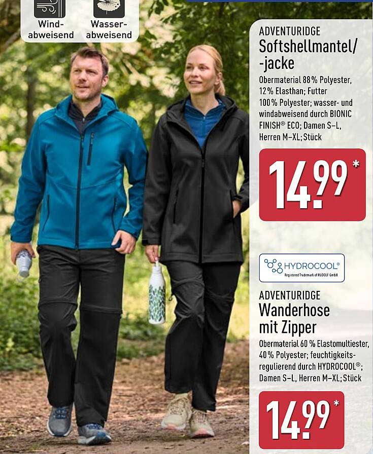 ADVENTURIDGE Softshellmantel/-jacke und Wanderhose mit Zipper