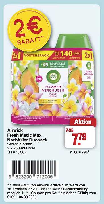Airwick Fresh Matic Max Nachfüller Duopack 2 x 250-ml-Dose