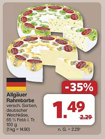 Allgäuer Rahmtorte - Verschiedene Sorten, deutscher Weichkäse