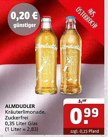 ALMDUDLER Kräuterlimonade, Zuckerfrei 0,35 Liter Glas
