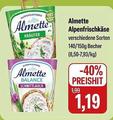 Almette Alpenfrischkäse verschiedene Sorten 140/150g Becher