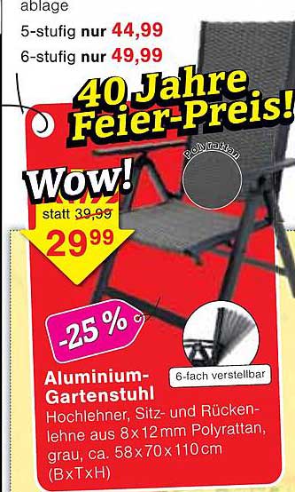 Aluminium-Gartenstuhl - Hochlehner mit Poly rattan