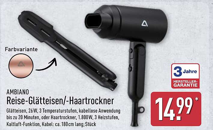 AMBIANO Reise-Glätteisen/-Haartrockner