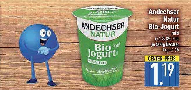 Andechser Natur Bio-Joghurt mild 0,1-3,8% Fett je 500g Becher