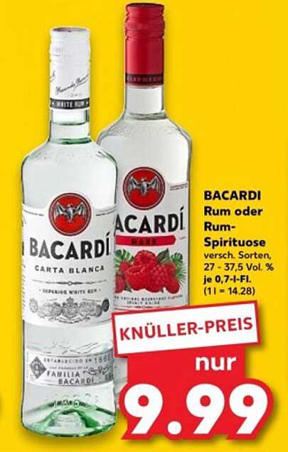 BACARDÍ Rum oder Rum-Spirituose 0,7 l für nur 9,99 €